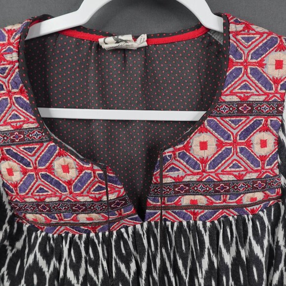 Anthropologie One September Top XS Ikat Boho Peasant Artsy Sheer Back Statement - Picture 2 of 14